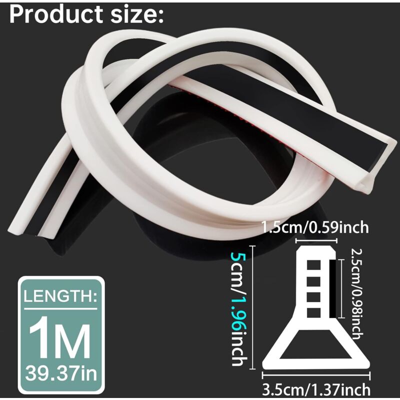 Foldable Shower Barrier And Water DAm Retention System Keeps Water Inside Threshold (1M, Magnetic Style-White)