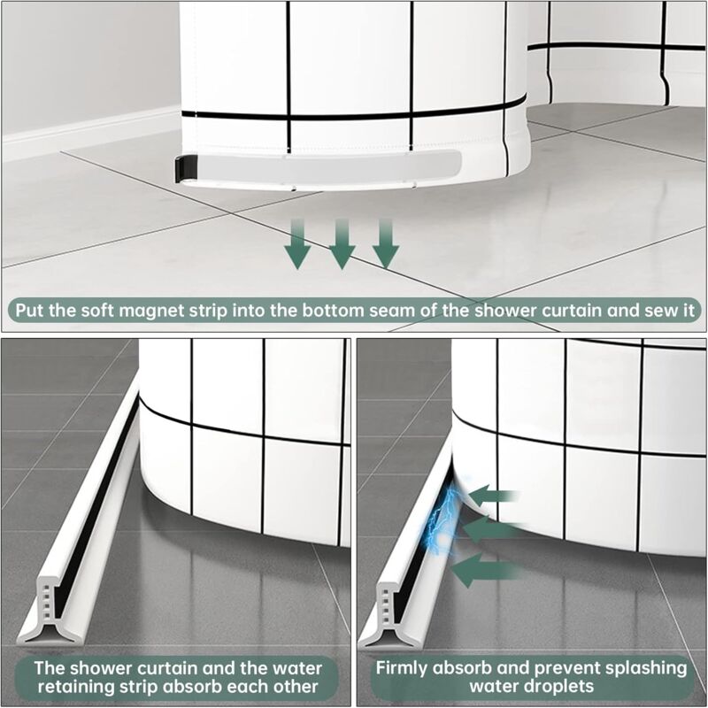 Foldable Shower Barrier And Water DAm Retention System Keeps Water Inside Threshold (1M, Magnetic Style-White)
