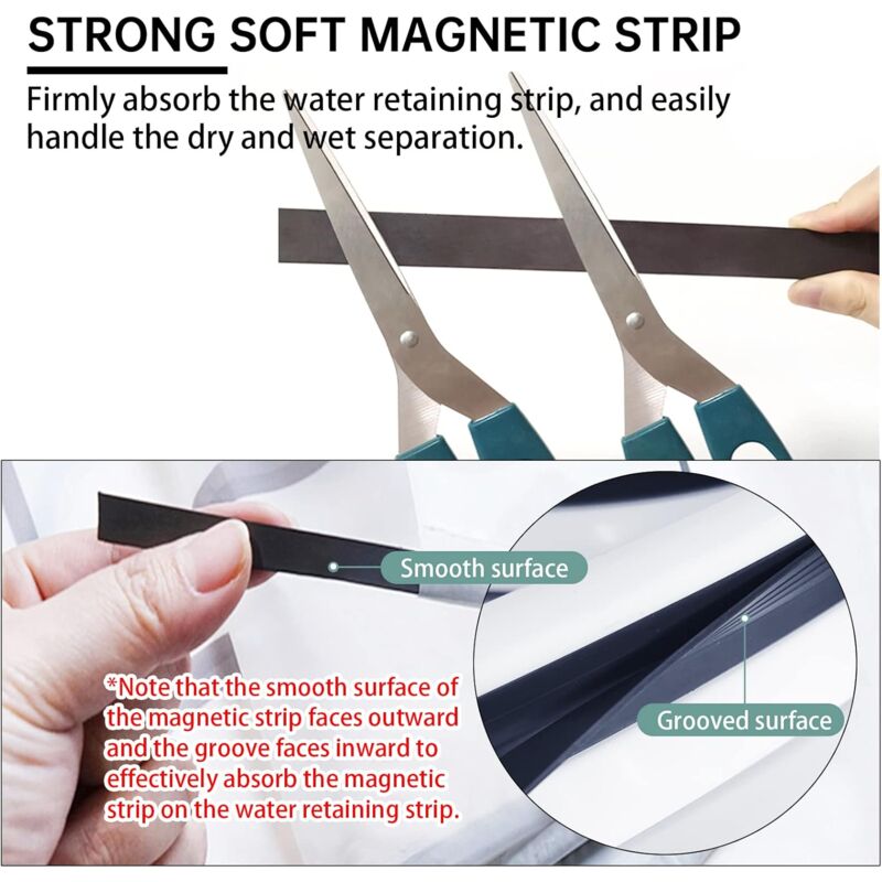 Foldable Shower Barrier And Water DAm Retention System Keeps Water Inside Threshold (1M, Magnetic Style-White)