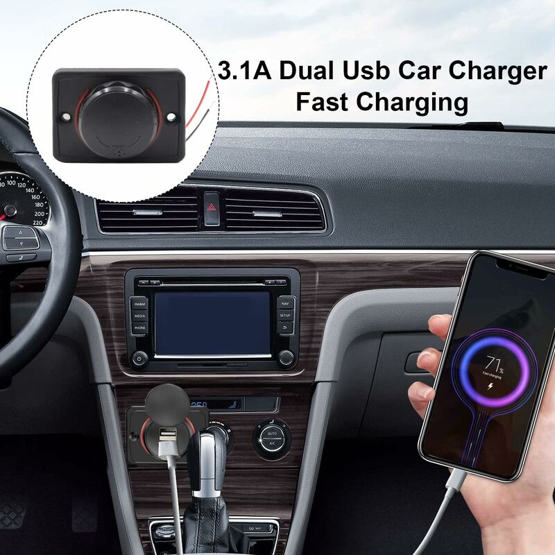 Car Usb Charger, 3.1A 12V/24V Usb Control Panel, Dual Port Charger Power Socket, 2 Port Adapter, For Car, Marine, Rv,