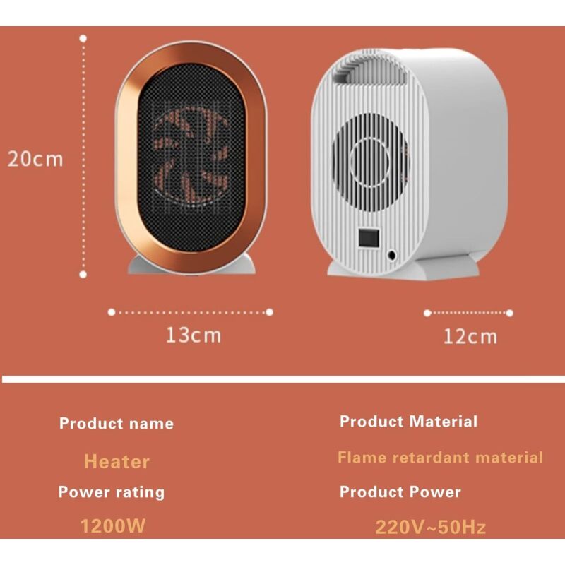 1200W ceramic PTC electric fan heater, two temperature settings, overheat protection, rapid heating, quiet operation, energy saving.