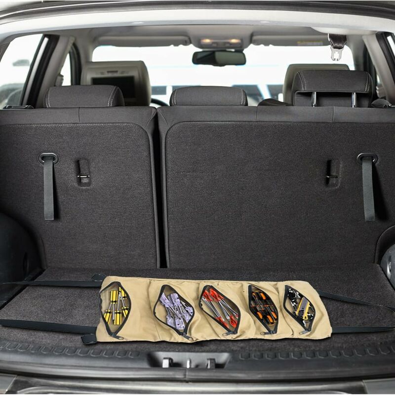 ROll-Up Tool Bag, Canvas Tool Bag, Multi-Purpose Tool Bag With 5 Zipper Pockets, For Electrician, Mechanic, Khaki