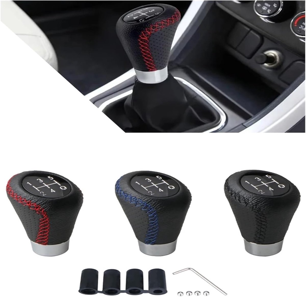 Gear shift lever - Manual gear shift lever - 5-speed transmission - Gear shift lever - Manual transmission - Black leather stitching - Universal gear shift lever (black)