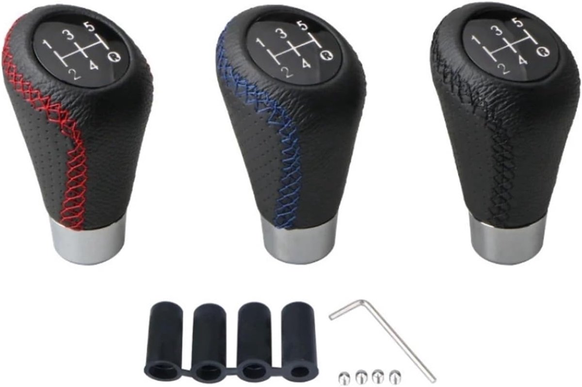 Gear shift lever - Manual gear shift lever - 5-speed transmission - Gear shift lever - Manual transmission - Black leather stitching - Universal gear shift lever (black)