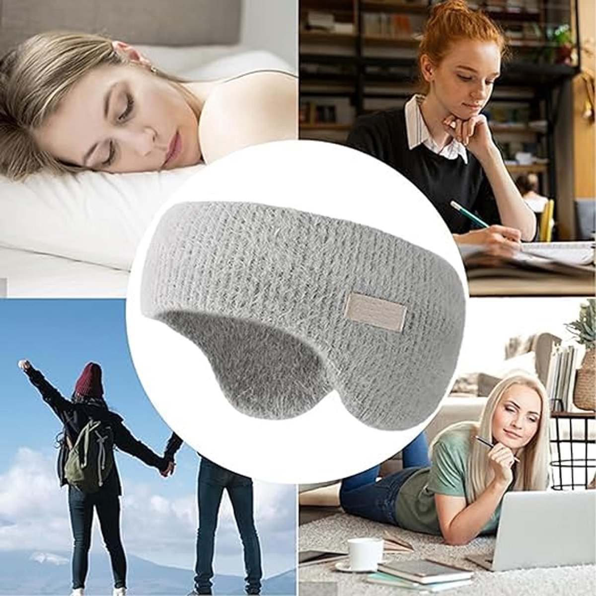 Noise-canceling earmuffs for sleeping - Soundproof earmuffs - Sleep mask - Noise-canceling headband for sleeping - Warm earmuffs for winter - Thick knit earmuffs - Suitable for cycling and sleeping - Grijs