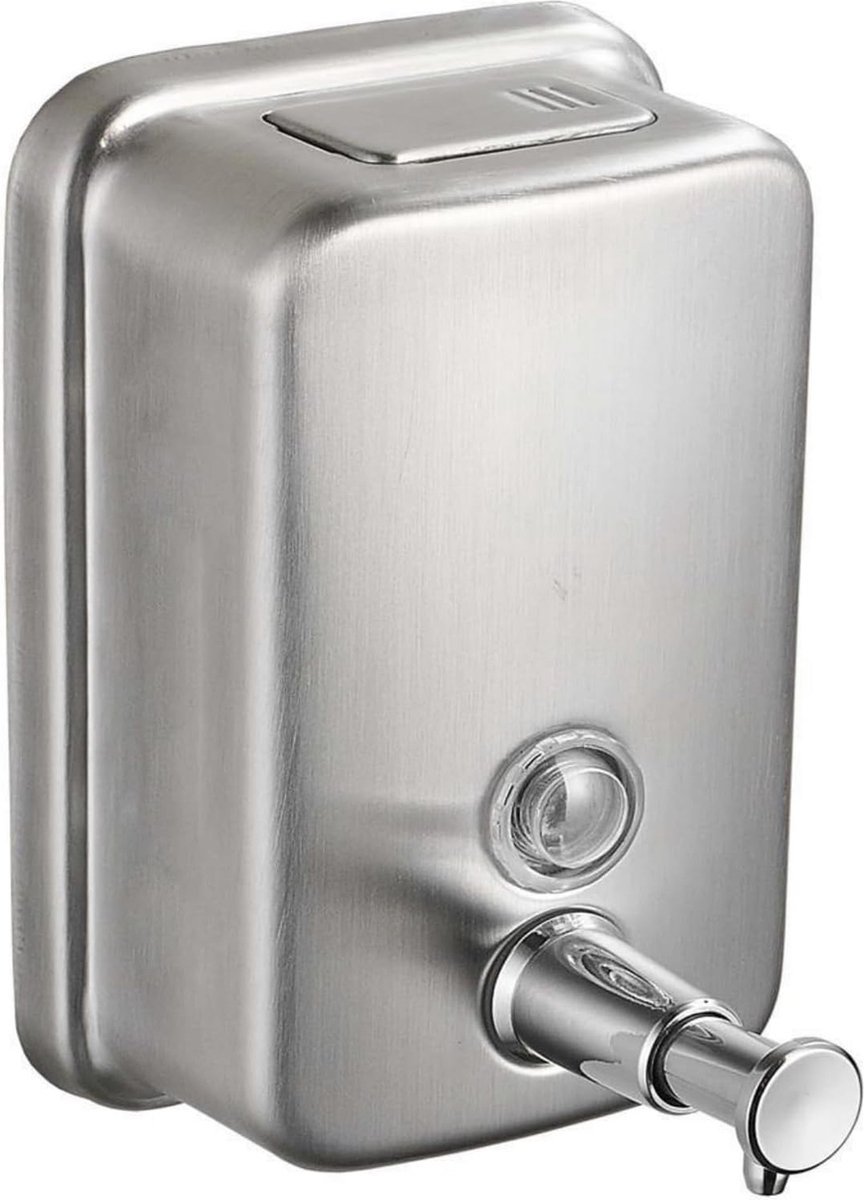 Durable commercial wall-mounted stainless steel soap dispenser with a large capacity for hand soap, rust-resistant design, perfect for bathrooms, hotels, restaurants or homes (brushed silver)