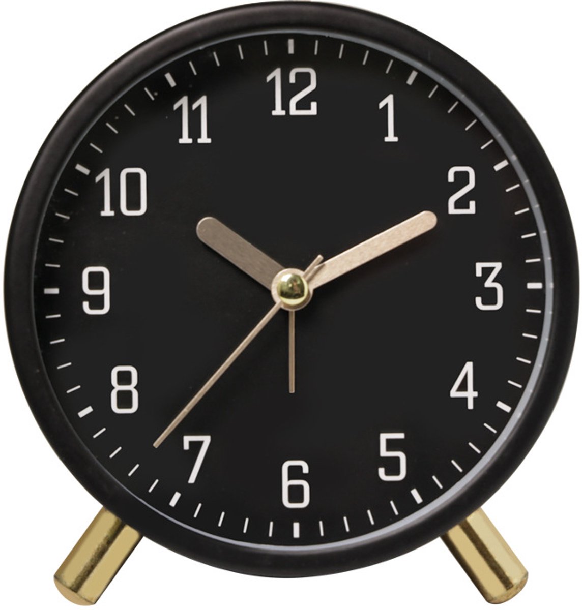 Classic analog Wekker alarm clock, no ticking, with snooze function, ultra-quiet, with night light, battery operated, elegant round metal alarm clock (black)