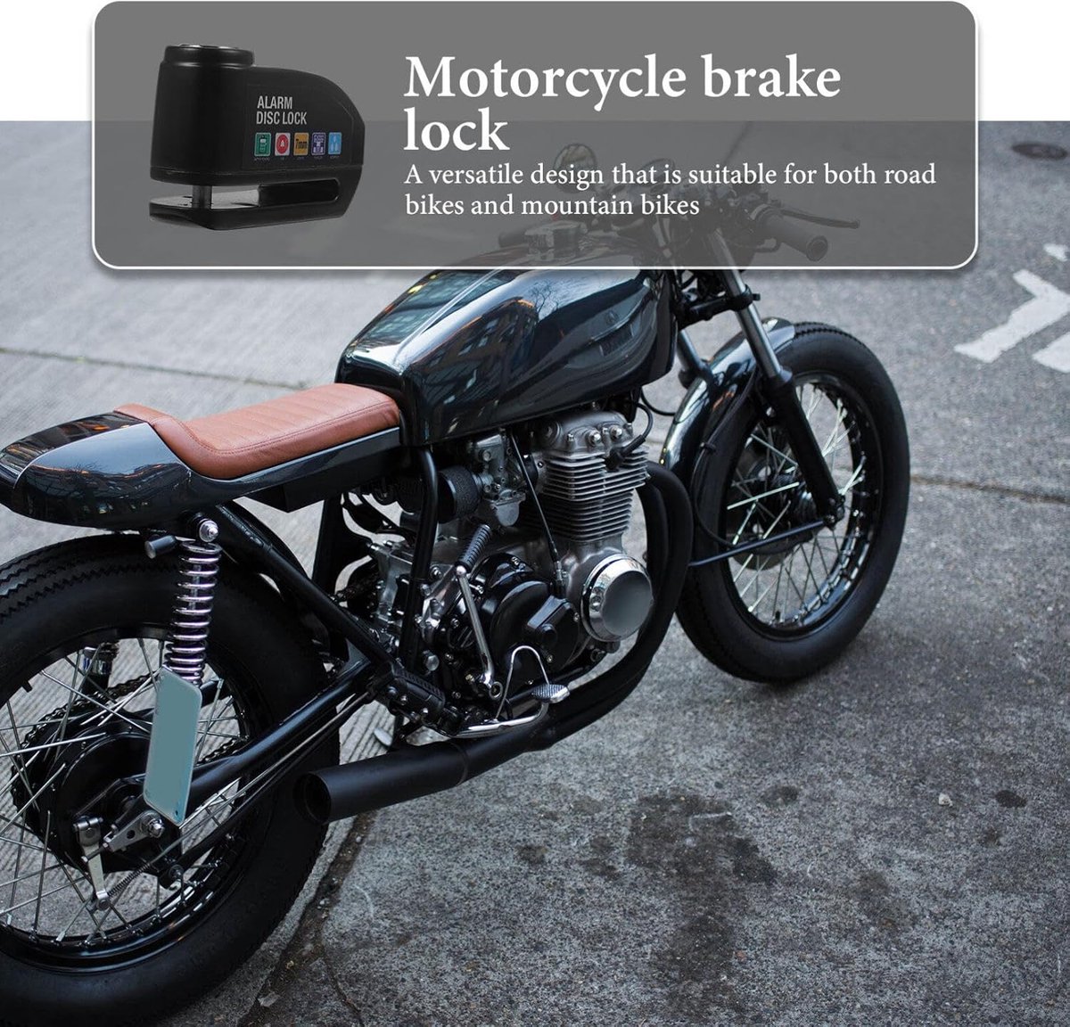 Brake disc lock with alarm - With reminder cable - 7 mm - Motorcycle lock - Scooter lock