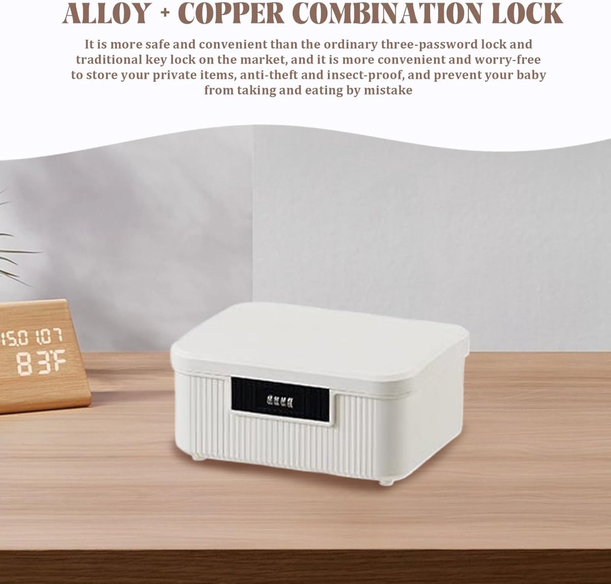 Lockable storage box - 9L lockable pillbox with double combination lock - Waterproof lockable box with combination lock - Perfect for personal belongings at home or in the office - Wit