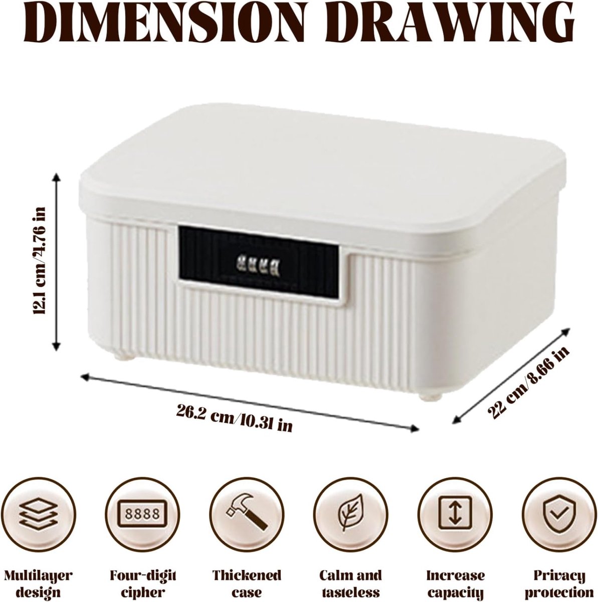 Lockable storage box - 9L lockable pillbox with double combination lock - Waterproof lockable box with combination lock - Perfect for personal belongings at home or in the office - Wit