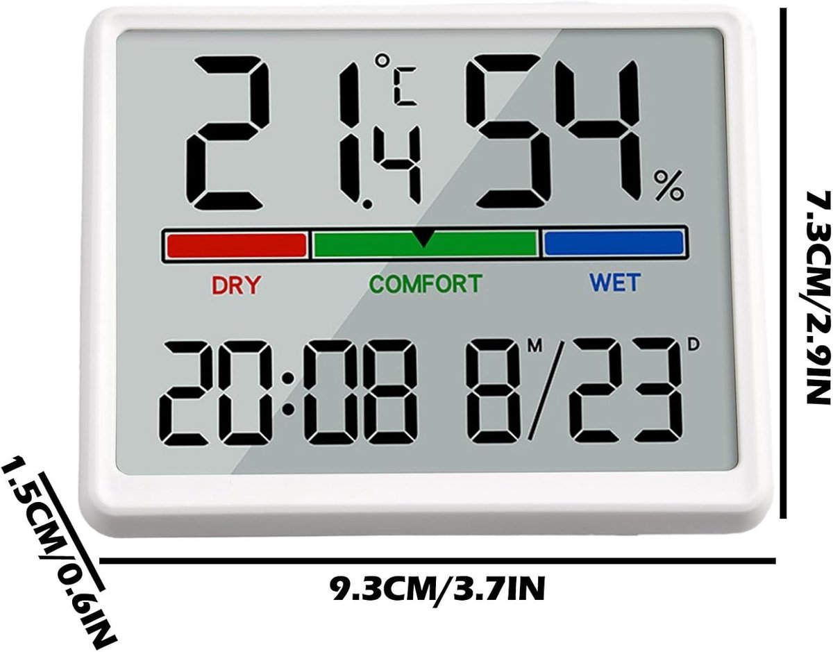 Wekker - Digital Alarm Clock - Weather Station - Room Thermometer - Digital Bathroom Clock - Shower Timer - Kitchen Thermometer - Gym - Bedroom - Kitchen - Office - Christmas Gifts - Wit