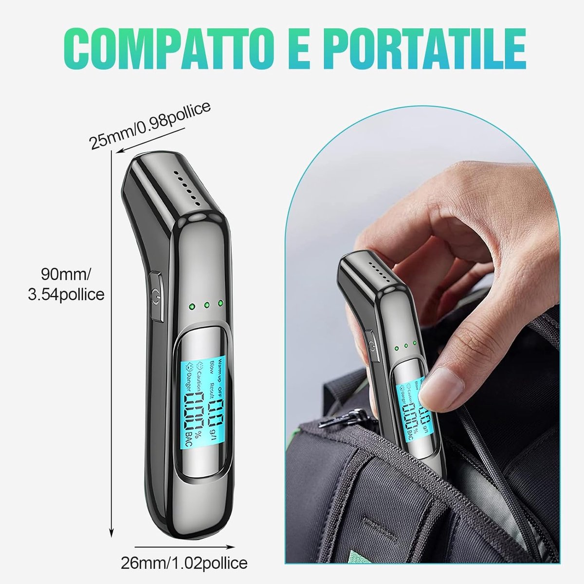 Breathalyzer - Digital Breathalyzer - Portable Breathalyzer - Breathalyzer - With HD LED and high-sensitivity chip - USB rechargeable - Highly accurate breathalyzer for drunk driving - Road safety