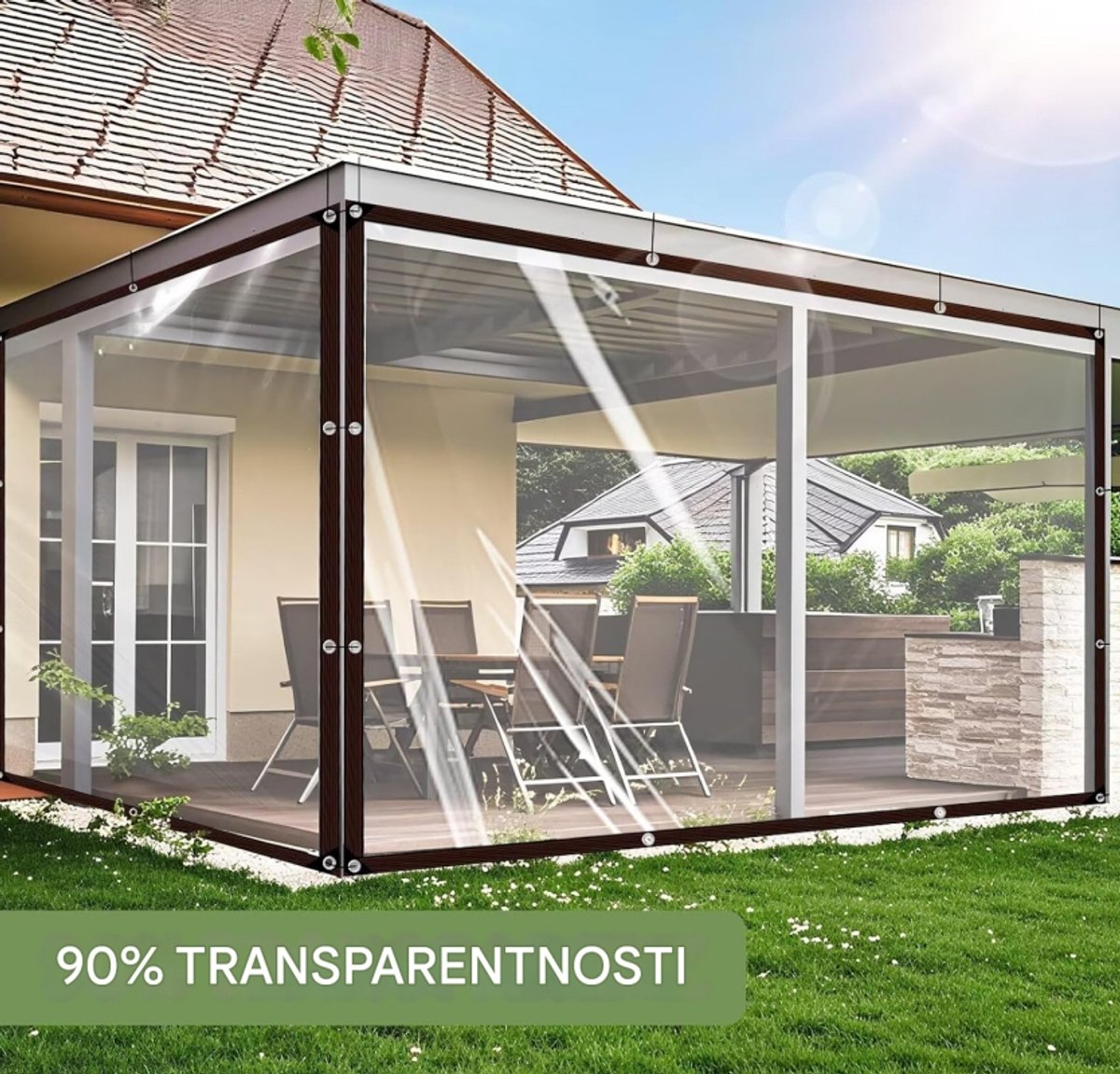 Outdoor tarpaulin - Transparent tarpaulin - Waterproof transparent tarpaulin with holes - 2 x 4 m - Suitable for outdoor terraces, chicken coops and balconies