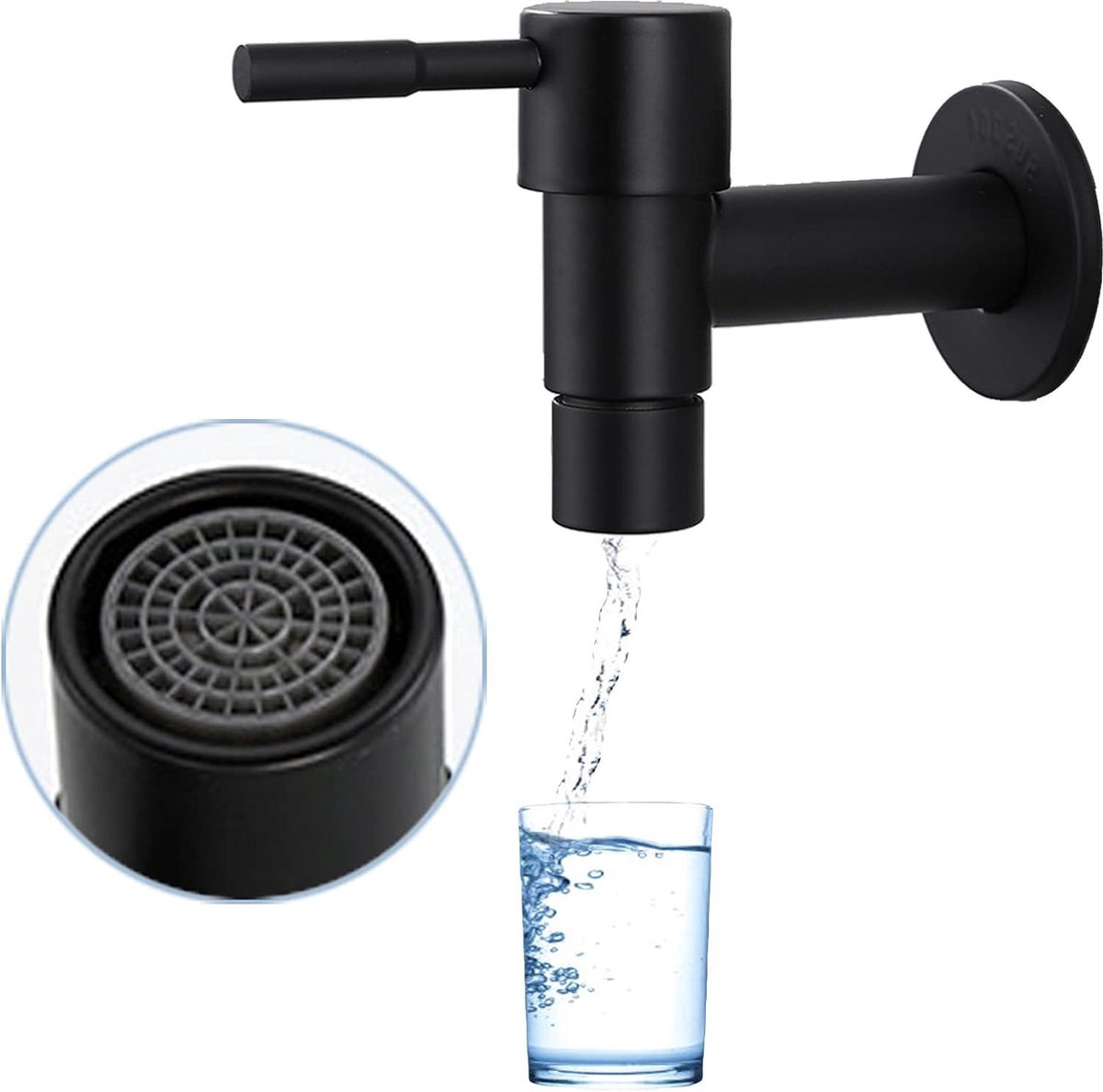 Single black stainless steel wall-mounted cold water kitchen faucet - Bathroom garden faucet - Sink faucet - Cold water bathroom faucet - Garden