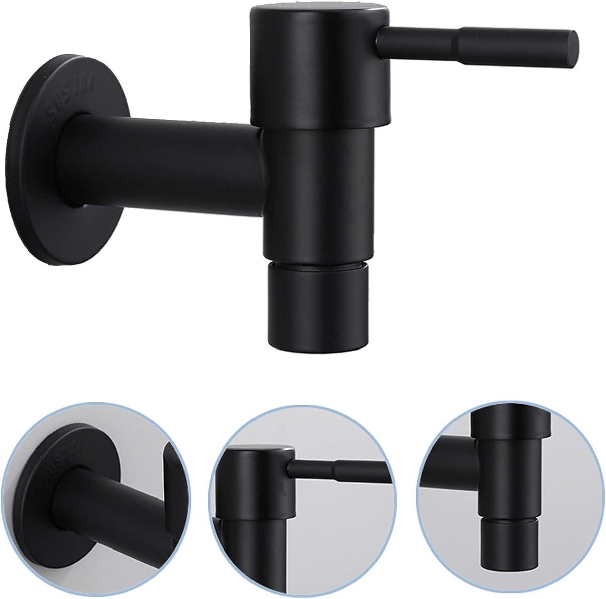 Single black stainless steel wall-mounted cold water kitchen faucet - Bathroom garden faucet - Sink faucet - Cold water bathroom faucet - Garden