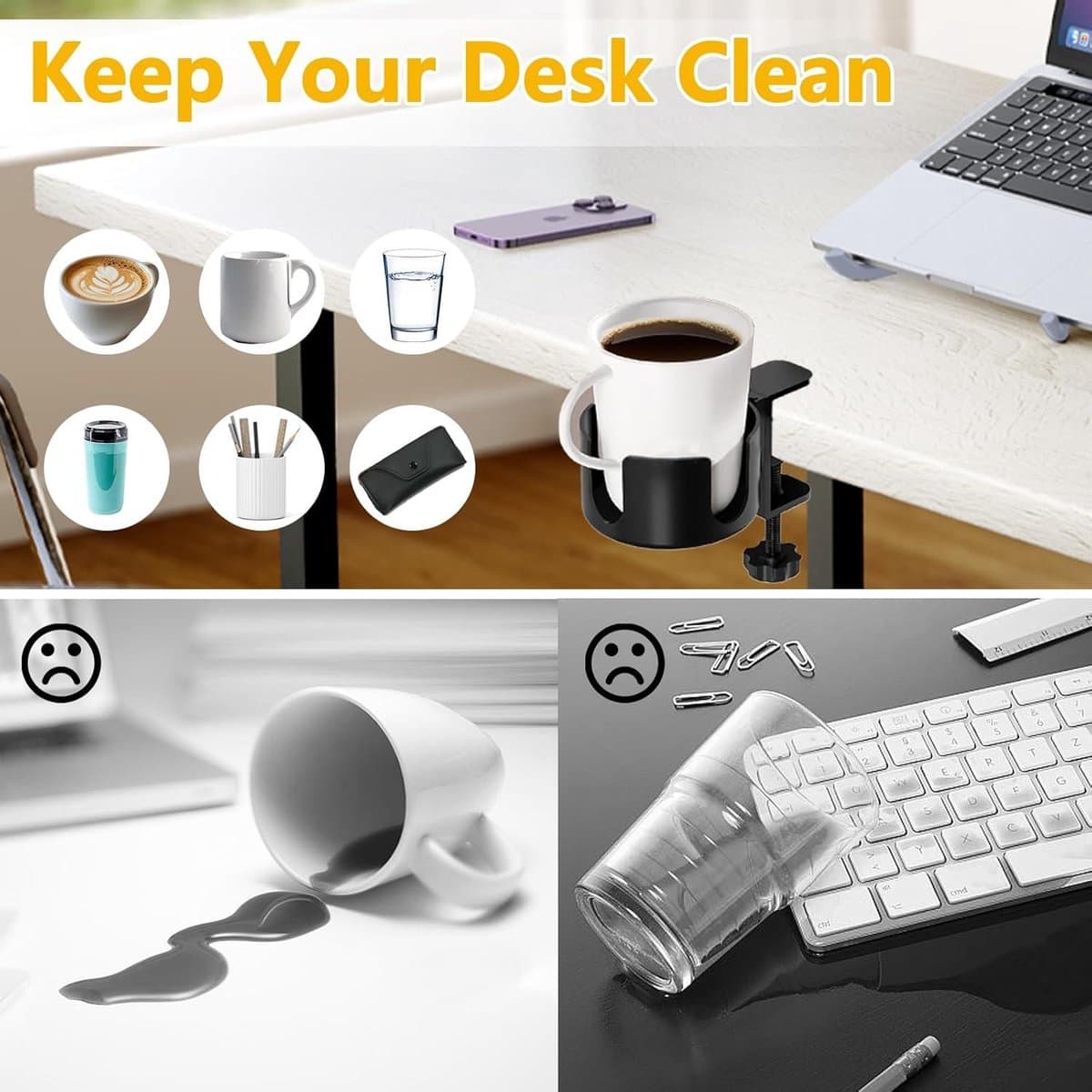 Tabletop Cup Holder Adjustable Portable 9.5 cm Diameter Universal for Bottles Coffee Cups Water Cups