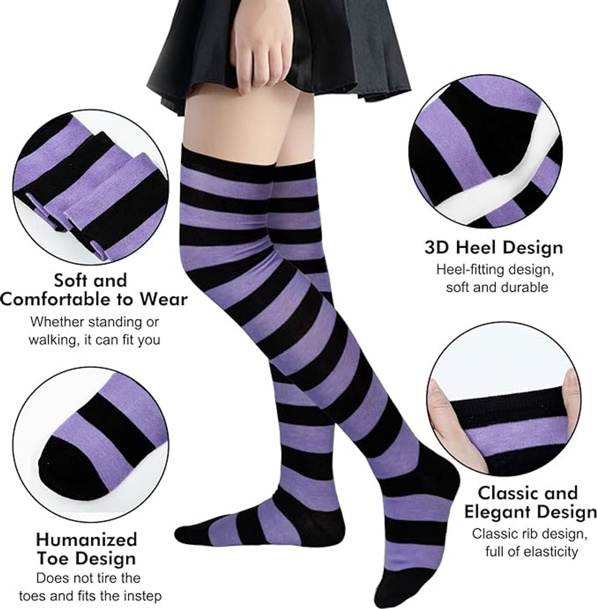 Socks - Women's Knee-High Socks - High Knee-High Socks - Sexy Socks - Women's Knee-High Socks - Stockings - Leg Warmers - Casual Outfit - Role Play - 6 Pairs