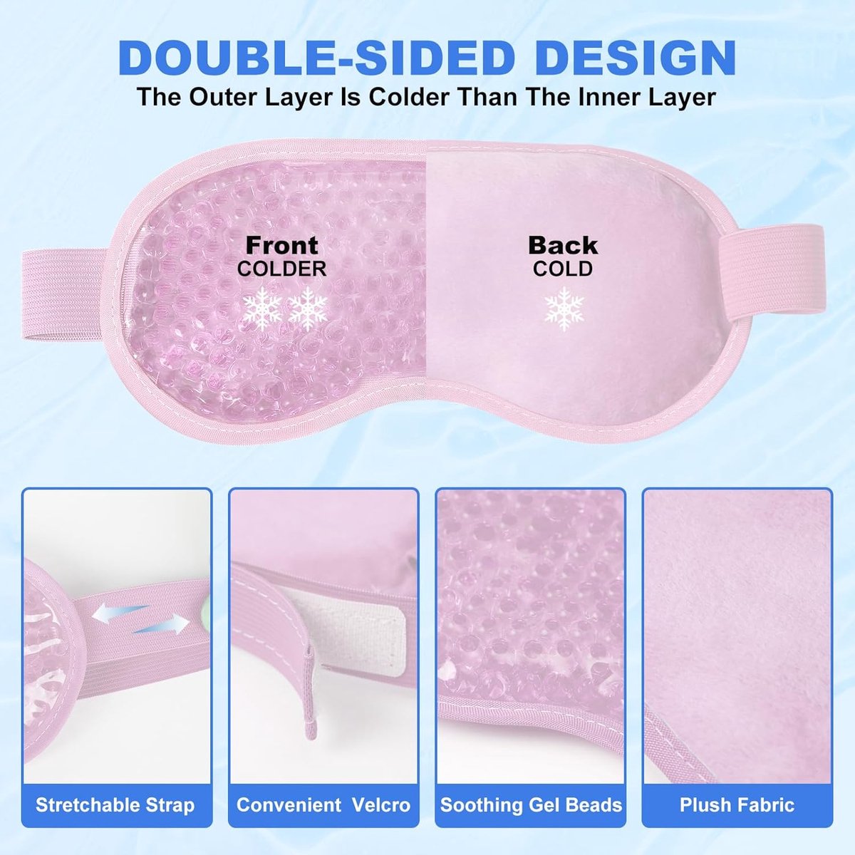 Cooling Eye Masks - Set of 2 - Sleep Eye Masks - Can be used hot or cold - Reusable hot and cold therapeutic gel beads - Relaxing - Gel - Pink - For anti-stress skincare