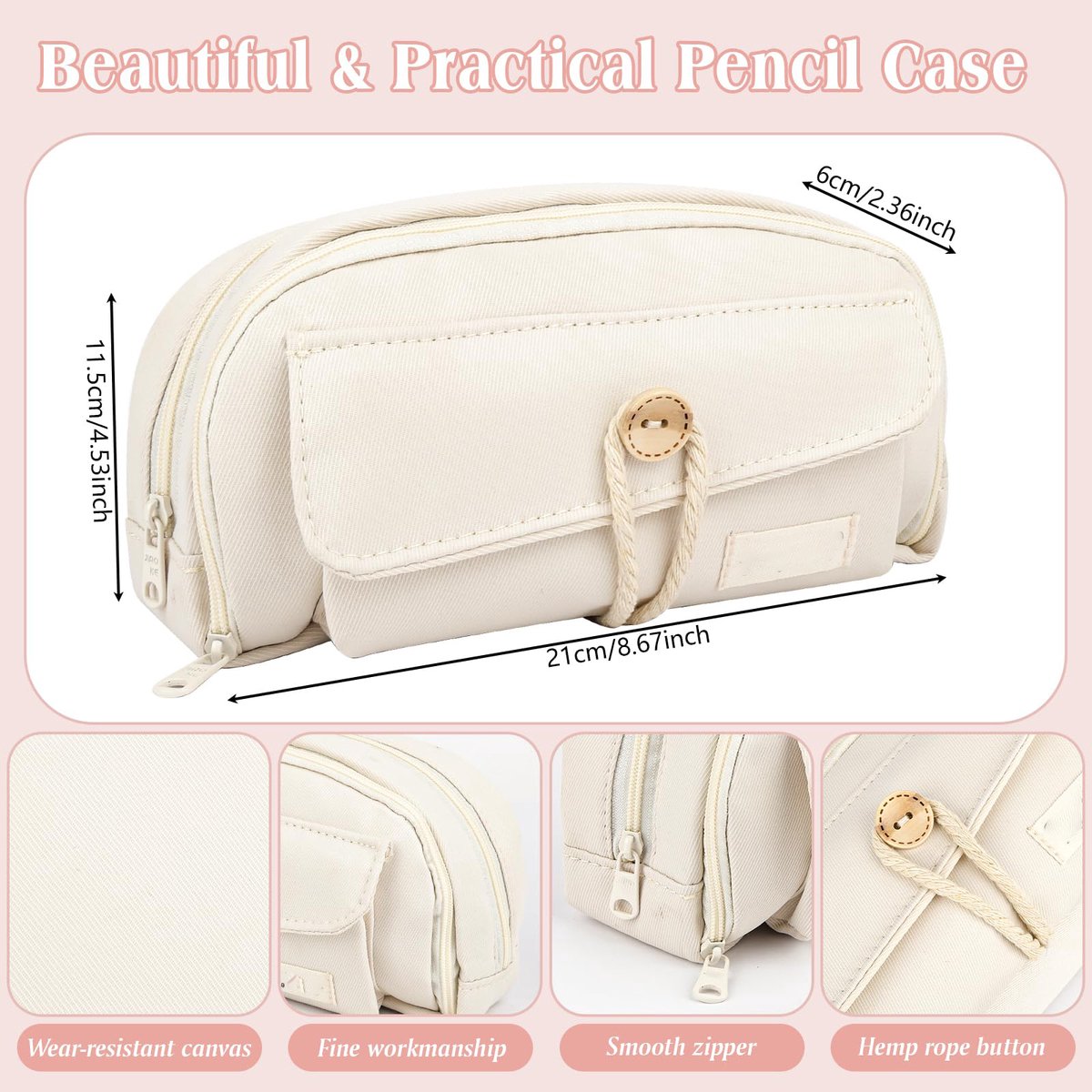 Pencil case - Large capacity pencil case - 21 x 11.5 x 5.5 cm - Pencil case for boys and girls - School supplies - Wit