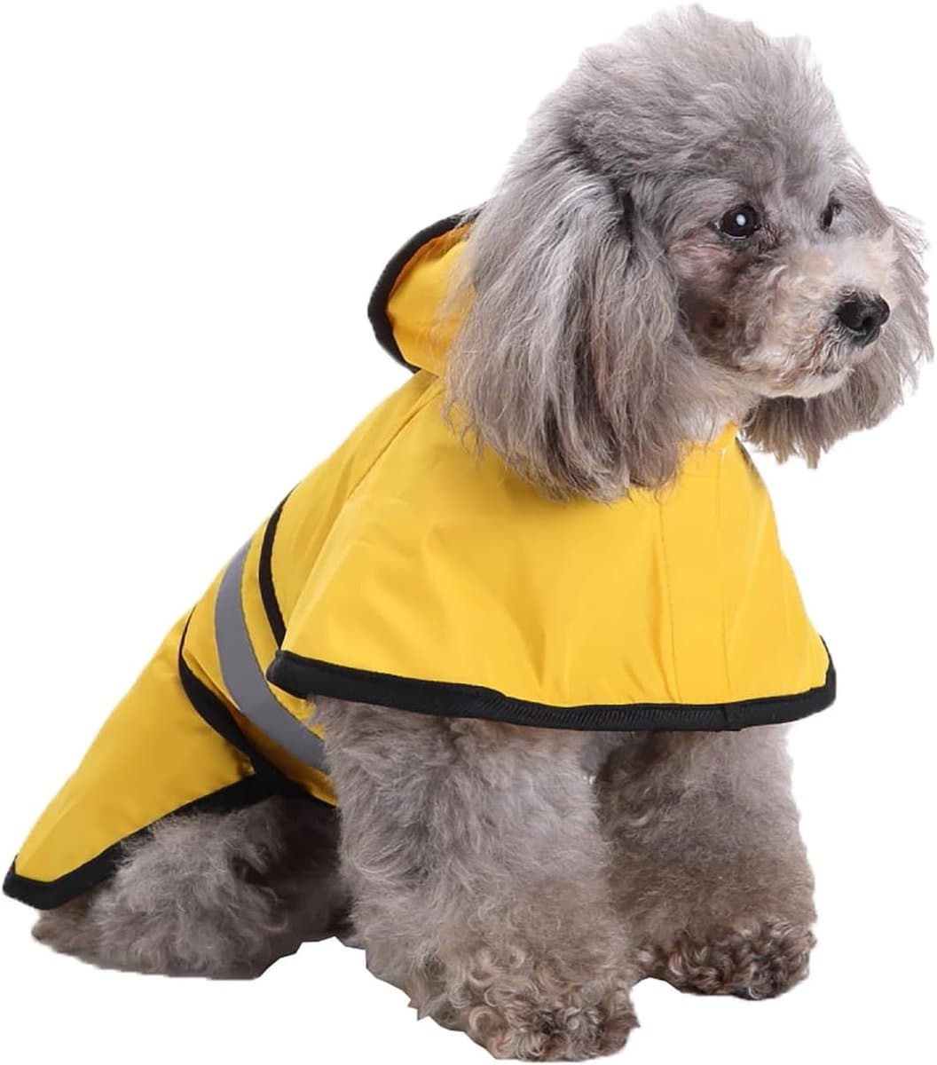 Dog Coat - Dog Raincoat - Reflective Dog Raincoat - With Hood - Adjustable Raincoat - Lightweight Raincoat - Yellow - Size M - Perfect for Small and Medium-Sized Dogs