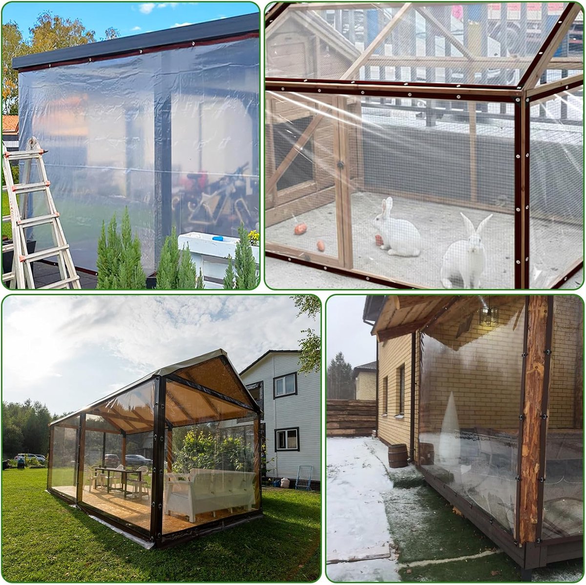 Tarpaulin - Transparent tarpaulin - Transparent tarpaulin with rings - Waterproof transparent tarpaulin - PE tarpaulin - for garden furniture - Planter - Animal shelter - Roof - Rope included - 2 x 3 m