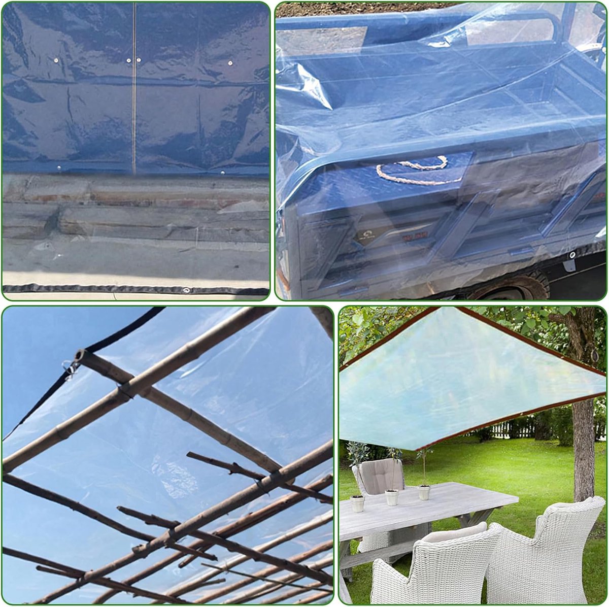 Tarpaulin - Transparent tarpaulin - Transparent tarpaulin with rings - Waterproof transparent tarpaulin - PE tarpaulin - for garden furniture - Planter - Animal shelter - Roof - Rope included - 2 x 3 m