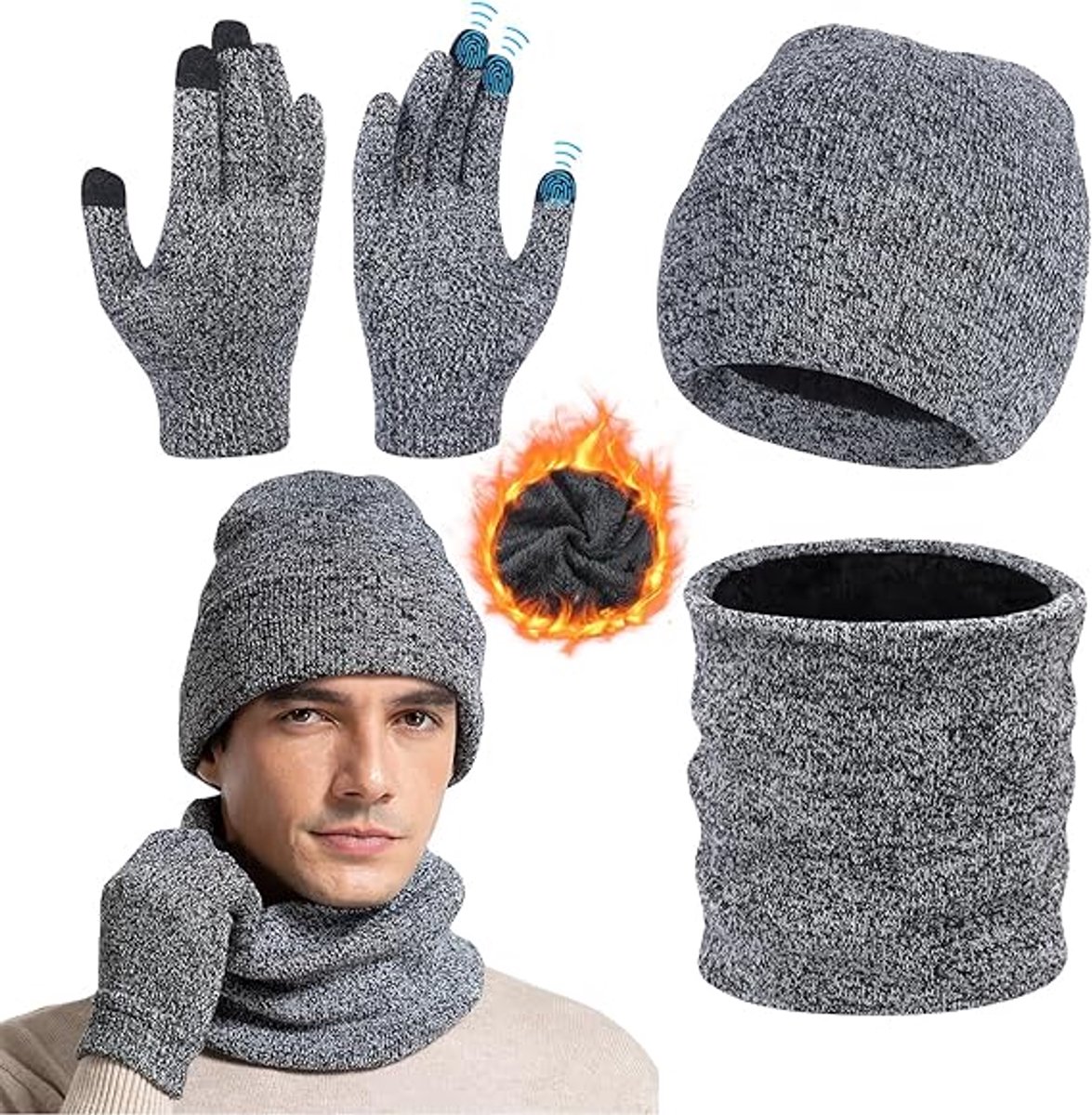 Beanie - Cotton beanie - Warm winter beanie - Scarf - Gloves - Touchscreen gloves - Ski mask - 3-in-1 beanie - Snowboard, skate, riding - Windproof and warm - Soft and comfortable - Warm fleece lining - Neck warmer