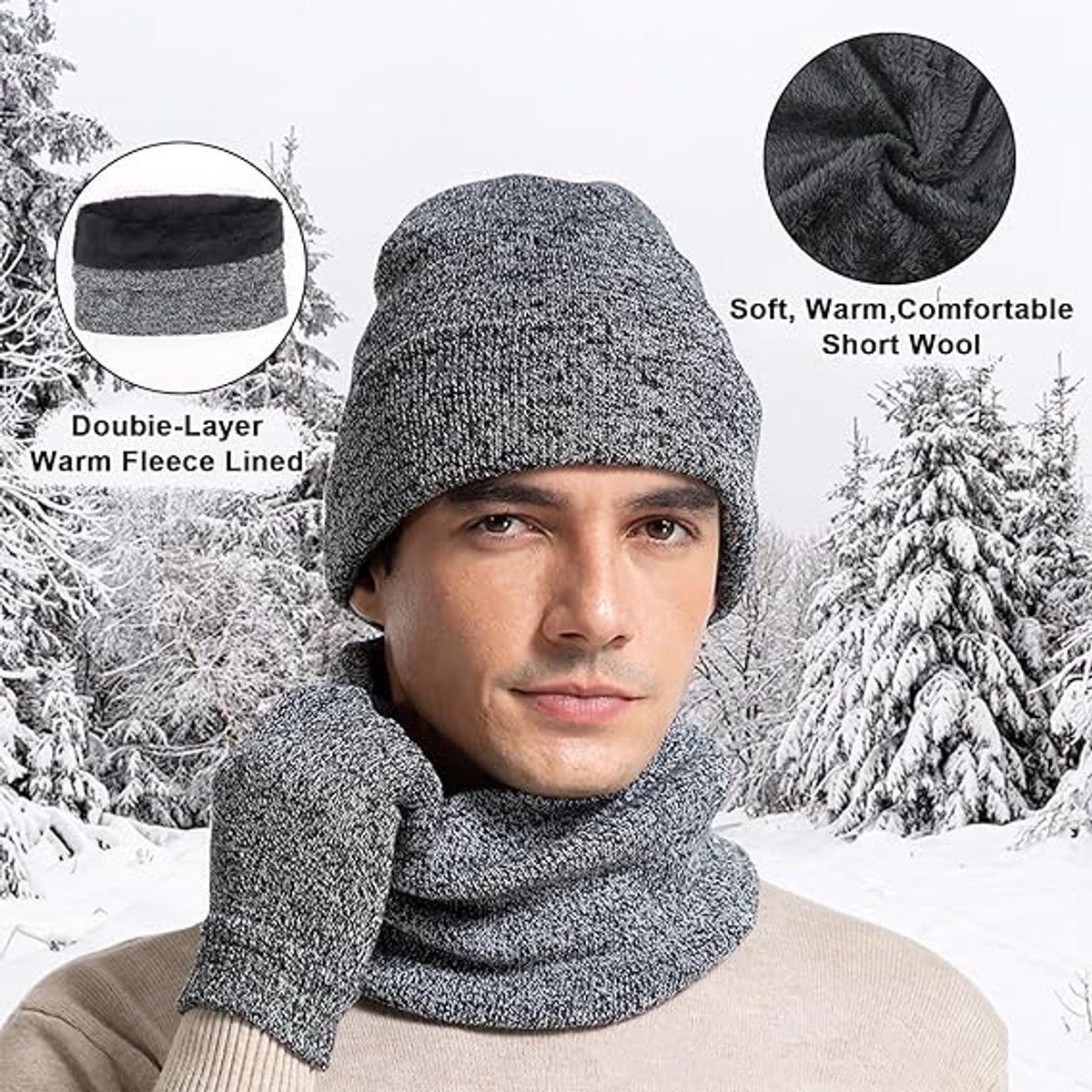 Beanie - Cotton beanie - Warm winter beanie - Scarf - Gloves - Touchscreen gloves - Ski mask - 3-in-1 beanie - Snowboard, skate, riding - Windproof and warm - Soft and comfortable - Warm fleece lining - Neck warmer