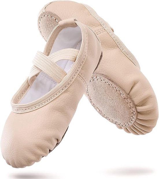 Women's Ballet Shoes – Ballet Shoes for Girls – Beige – Soft PU Leather Dance Shoes with Non-Slip Sole – Suitable for Ballet, Yoga & Home Use – For 4.5 UK Child
