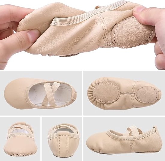 Women's Ballet Shoes – Ballet Shoes for Girls – Beige – Soft PU Leather Dance Shoes with Non-Slip Sole – Suitable for Ballet, Yoga & Home Use – For 4.5 UK Child