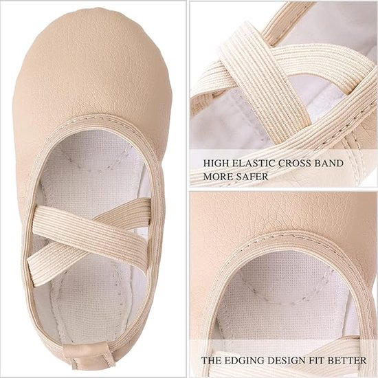 Women's Ballet Shoes – Ballet Shoes for Girls – Beige – Soft PU Leather Dance Shoes with Non-Slip Sole – Suitable for Ballet, Yoga & Home Use – For 4.5 UK Child