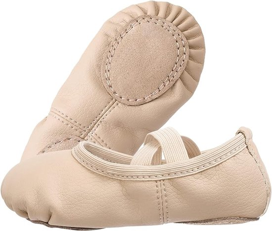 Women's Ballet Shoes – Ballet Shoes for Girls – Beige – Soft PU Leather Dance Shoes with Non-Slip Sole – Suitable for Ballet, Yoga & Home Use – For 11.5 UK Child