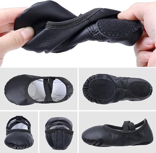 Women's Ballet Shoes – Ballet Shoes for Girls – Black – Soft PU Leather Dance Shoes with Non-Slip Sole – Suitable for Ballet, Yoga & Home Use – For 4.5 UK Child