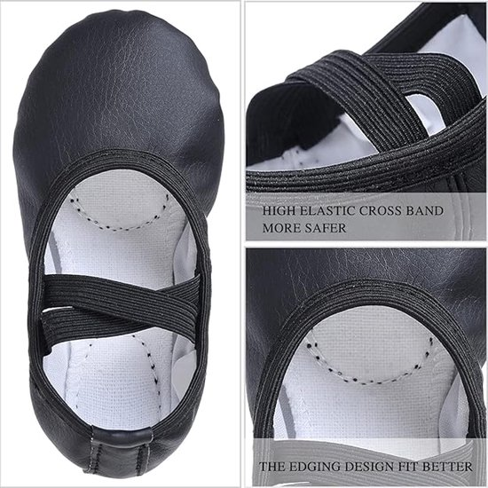 Women's Ballet Shoes – Ballet Shoes for Girls – Black – Soft PU Leather Dance Shoes with Non-Slip Sole – Suitable for Ballet, Yoga & Home Use – For 4.5 UK Child