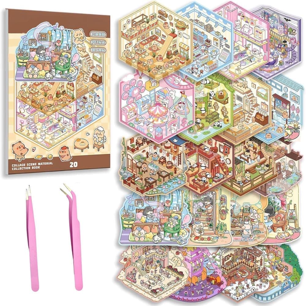 20-Pack DIY 3D House Stickers for Kids and Adults, Creative Relaxation with Tweezers
