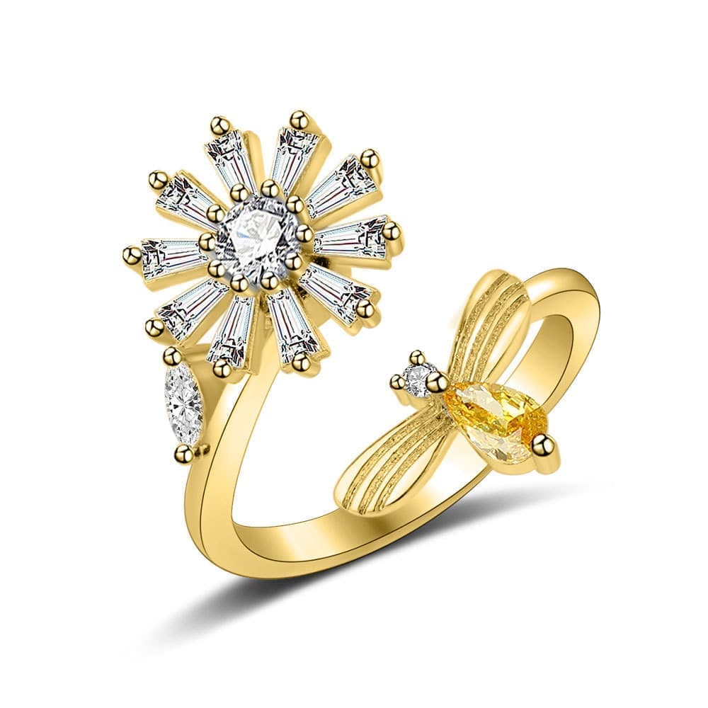 8 Piece Adjustable Antistress Fidget Ring Set with Rotating Beads Gold