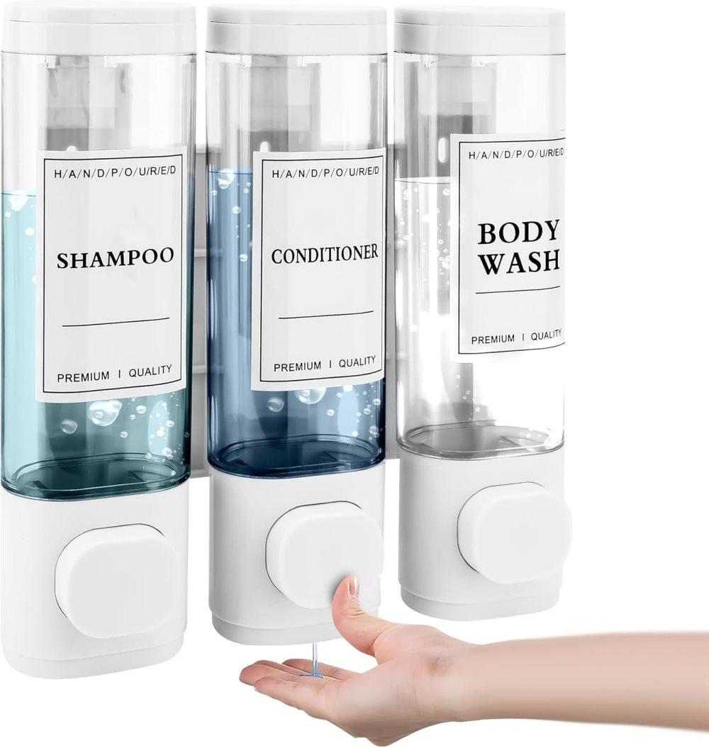 3-Pack Wall Mounted Soap Dispenser for Shampoo & Soap, 300ml x3, White