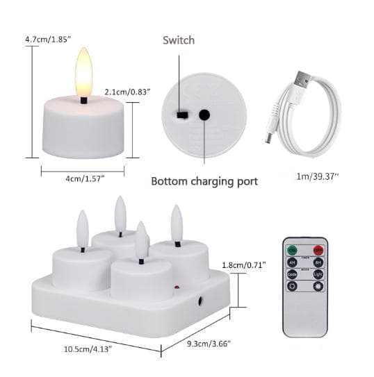 4 Rechargeable LED Heat Lights with Remote and Timer, Compatible with Oral-B and Philips, Includes Charging Station