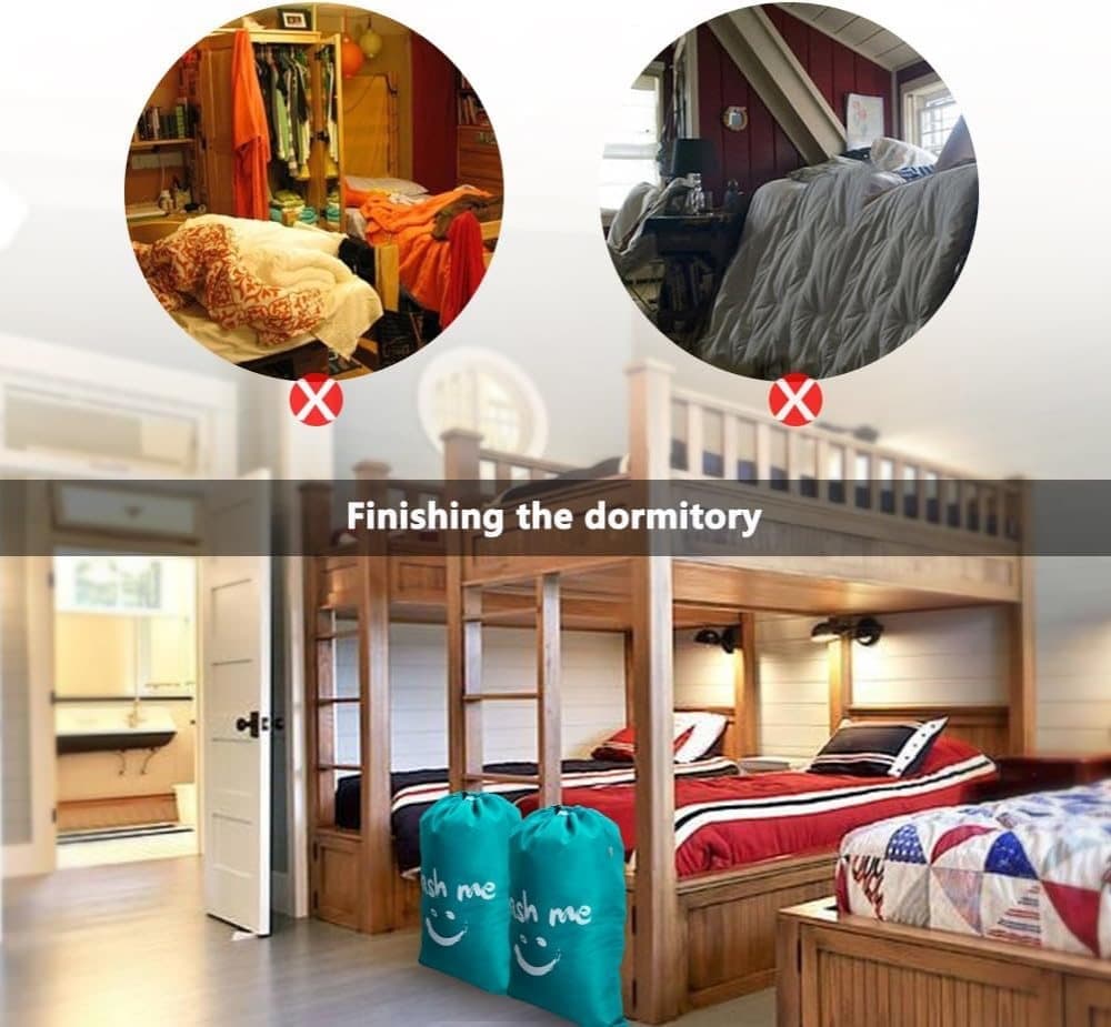 Foldable Laundry Bag for Travel, Large, Blue, Compatible with Dirty Clothes Storage
