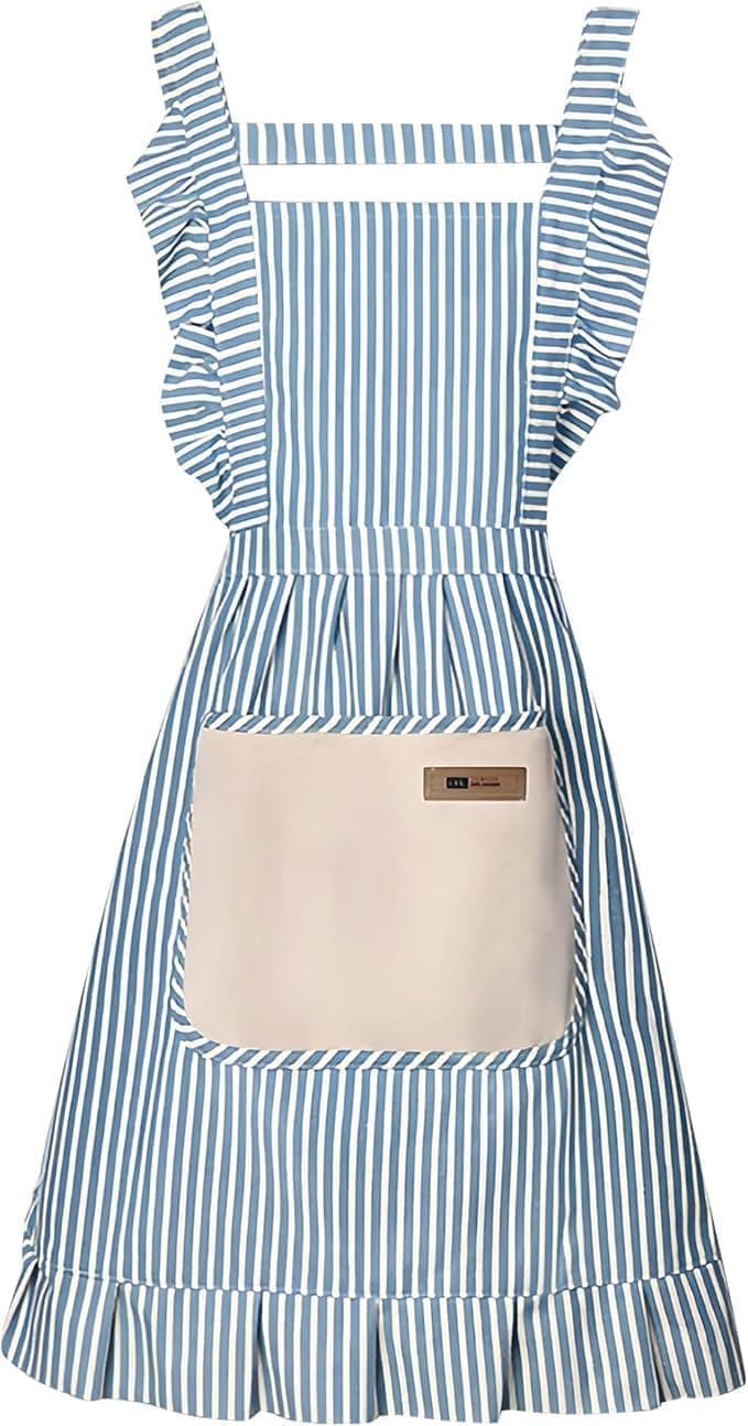2-Pack Women's Kitchen Apron with Adjustable Straps, Cotton Linen Blend, Lace Pocket, Green