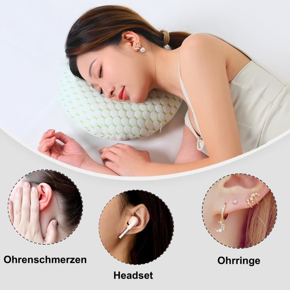 Ear Pillow for Side Sleeping, Ergonomic Perforated Design, Comfortable Pressure Relief, Pink