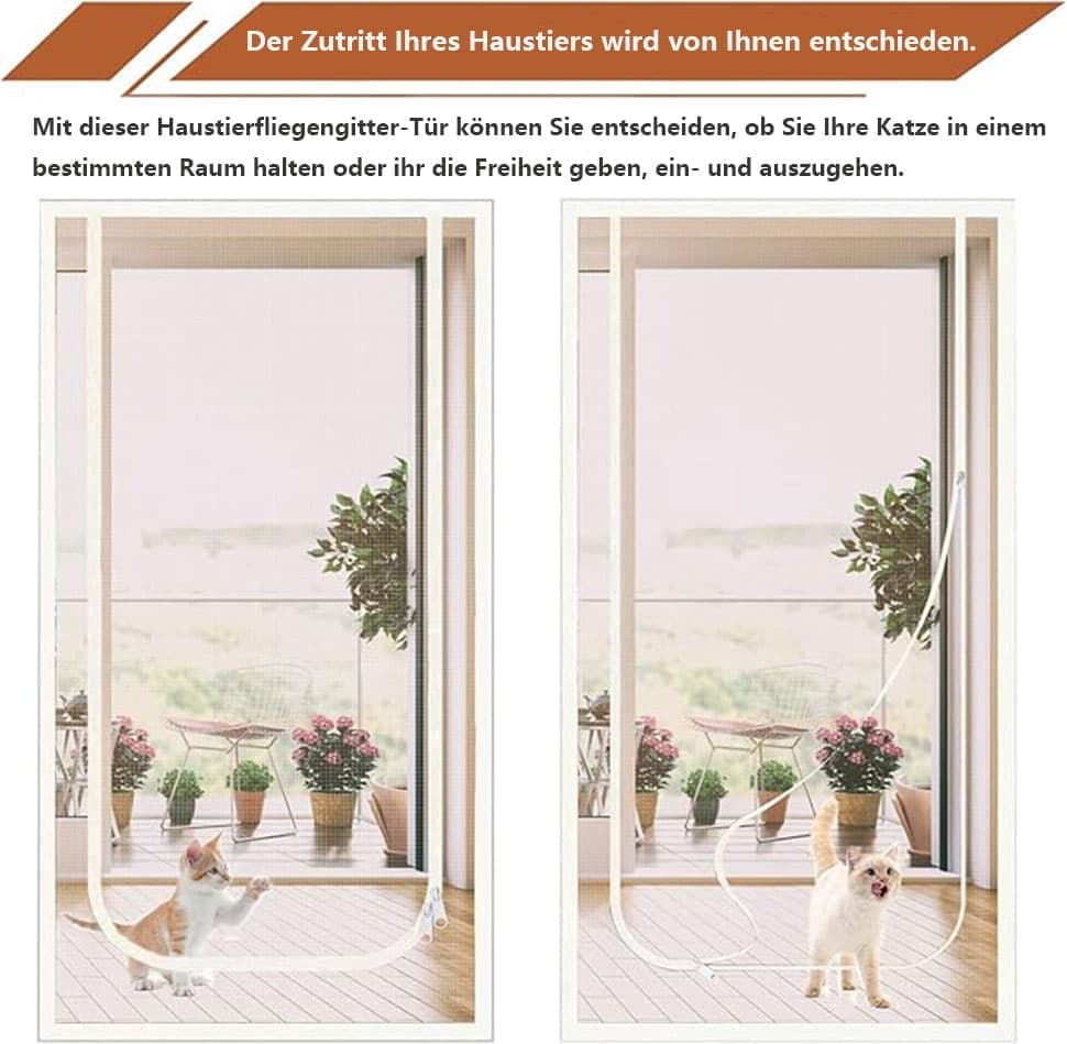 Cat Repellent Zipper Door Curtain, 90x200cm, Durable Mesh Pest Protection Easy to Install, White