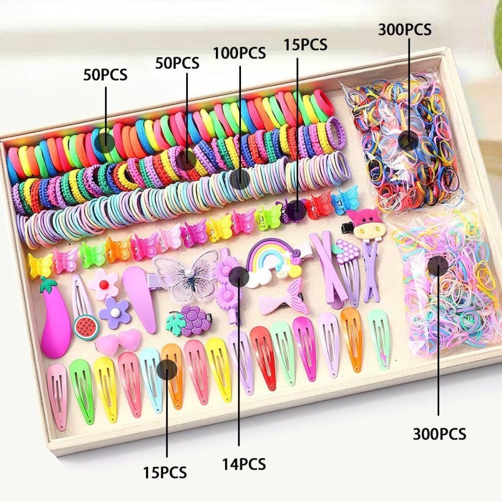 844-Piece Hair Accessories Set with Colorful Clips and Scrunchies for Girls, Perfect for All Occasions
