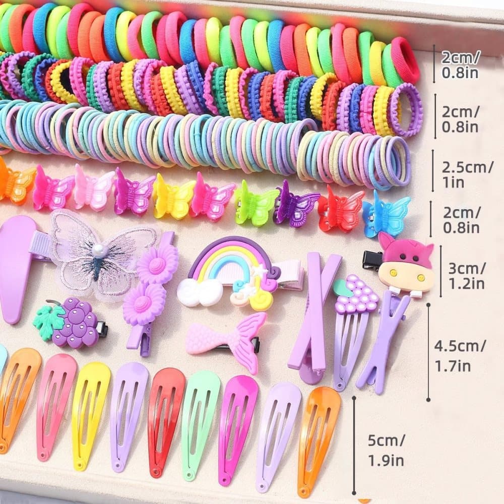 844-Piece Hair Accessories Set with Colorful Clips and Scrunchies for Girls, Perfect for All Occasions