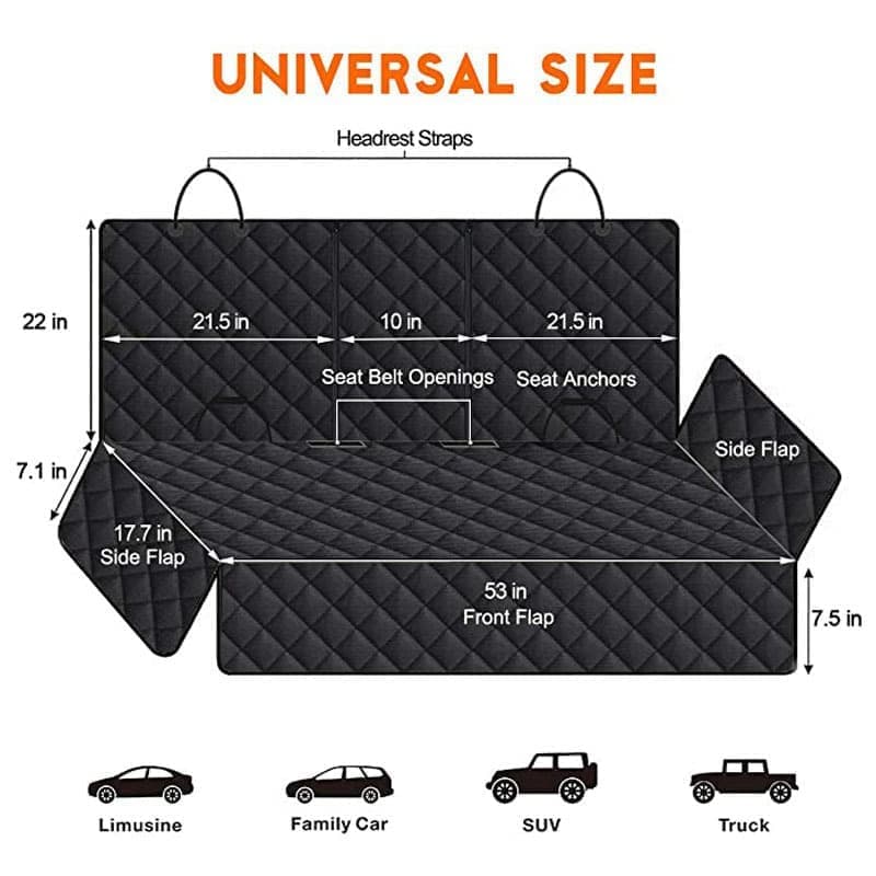 Waterproof Dog Car Seat Protector Mat 1 Pack, Compatible with Most Vehicles, 60 x 120 cm, Black