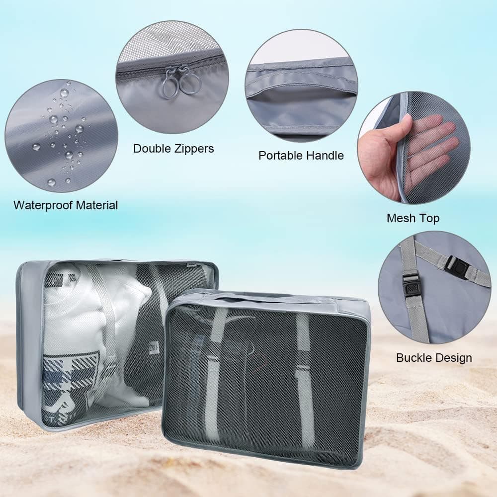 8-Piece Lightweight Water Resistant Travel Organizer for Bags, Gray