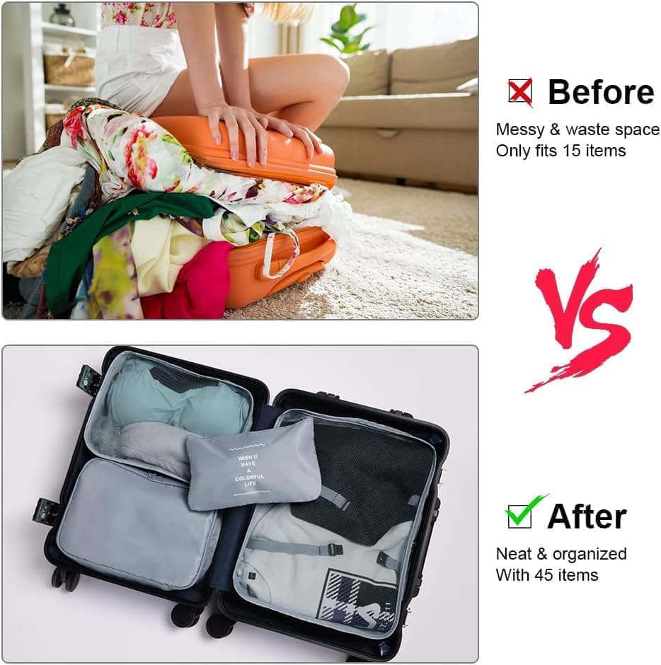 8-Piece Lightweight Water Resistant Travel Organizer for Bags, Gray