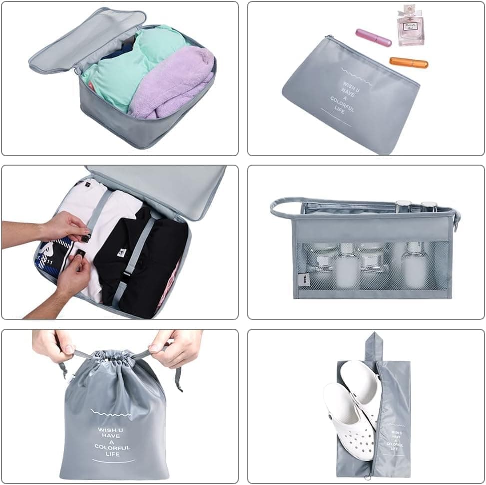 8-Piece Lightweight Water Resistant Travel Organizer for Bags, Gray