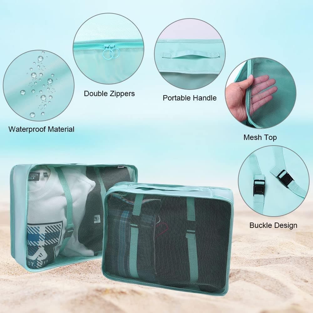 8-Piece Lightweight Water Resistant Travel Organizer for Bags, Light Blue