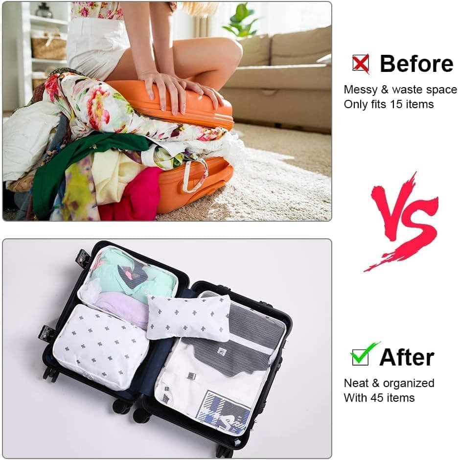 8-Piece Travel Organizer for Bags, Water Resistant Lightweight, White